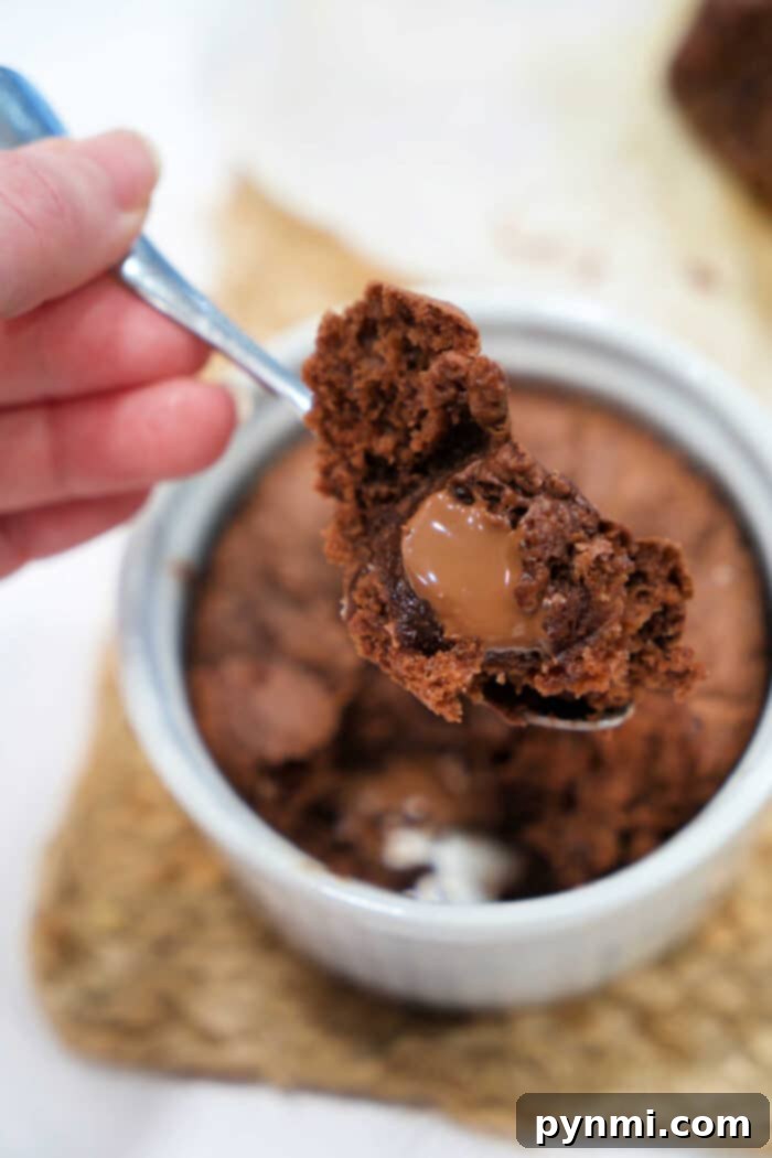 Lava Cake Bliss: Single-Serving Indulgence 2 Delicious lava cake in a mug with a gooey chocolate center.